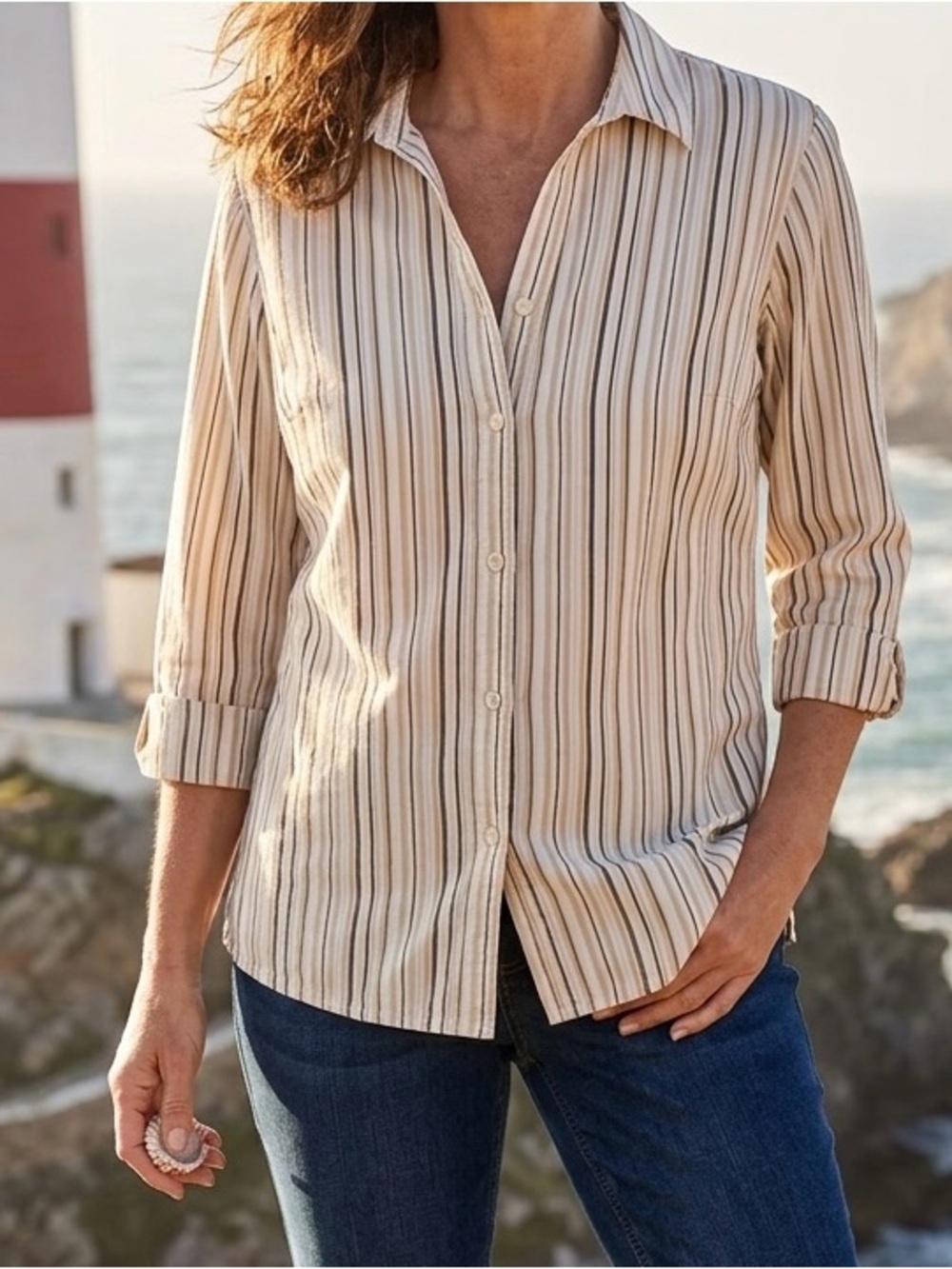 Classic Elements Vintage Linen Blend Striped Shirt L